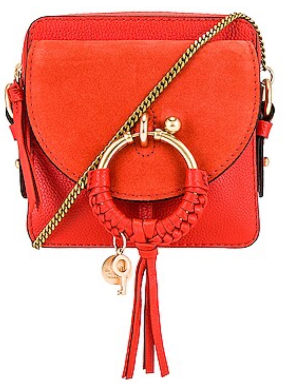 SEE BY CHLOE Joan Tassel Suede Leather Crossbody Mini Camera Bag Orange